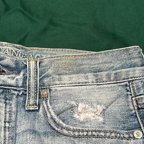 American Eagle Blue Jean Ripped High Waisted Shorts - Picture 3 of 6